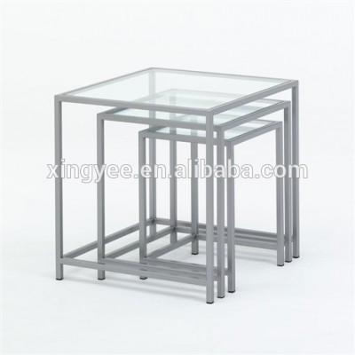 Modern home living room furniture nest of table set tempered glass square nesting coffee table