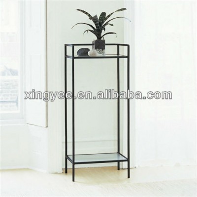 Modern indoor living room steel metal iron frame tempered glass top flower pot stand