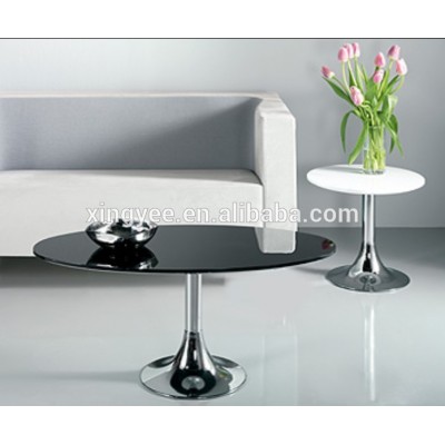 Modern living room sofa center tables tea furnitures house chromed steel base black tempered glass table round coffee table