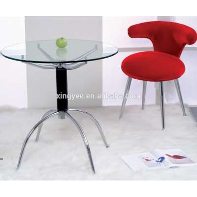 Modern living room cafe tea table furniture homes chrome steel metal frame clear tempered glass small mini round cafe table