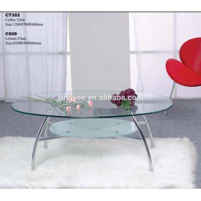 Modern living room furniture home goods chromed stainless steel coffee table design oval shaped tempered glass coffee table