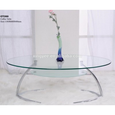 Modern living room home centre furniture tempered glass sofa tables chromed steel oval shape coffee table