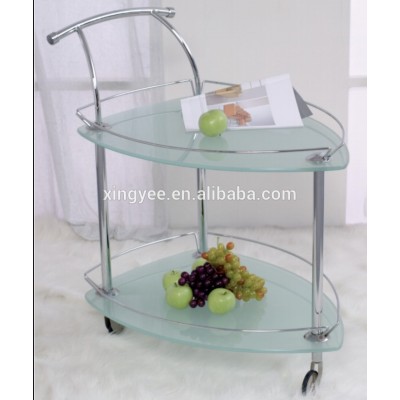 Modern hotel kitchen furniture restaurant tea wine food trolley chromed steel tempered glass service cart trolley